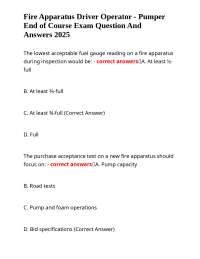 Fire Apparatus Driver Operator - Pumper End of Course Exam Question And Answers 2025