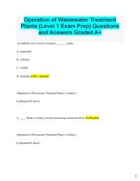 Operation of Wastewater Treatment  Plants (Level 1 Exam Prep) Questions  and Answers Grade