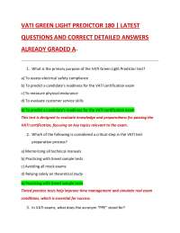 VATI GREEN LIGHT PREDICTOR 180 | LATEST  QUESTIONS AND CORRECT DETAILED ANSWERS  ALREADY G