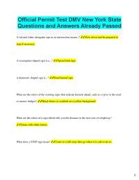 Official Permit Test DMV New York State  Questions and Answers Already Passed  A red and w