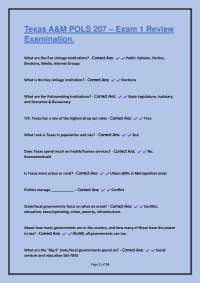 Texas A&M POLS 207 Exam 1 Review Examination