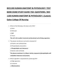 BIO1100 HUMAN ANATOMY & PHYSIOLOGY I TEST  BANK EXAM STUDY GUIDE 750+ QUESTIONS / BIO  110