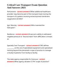 Critical Care Transport Exam Question And Answers 2025