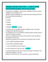 VIRGINIA CONTRACTORS STUDY – A AND B LICENSE CALCULATION questions and correct answers