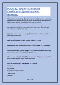 POLS 207 Exam 4 Lim Exam Certification Questions with Answers.