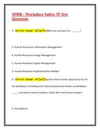 SPHR - Workplace Safety 55 Test Questions With Comprehensive Correct Answers