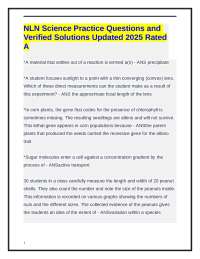 NLN Science Practice Questions and Verified Solutions Updated 2025 Rated A