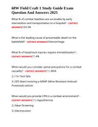68W Field Craft 1 Study Guide Exam Question And Answers 2025