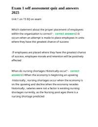 Exam 1 self assessment quiz and answers 2025.