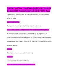 North Carolina Certified Applicator Termite Exam 2025| Already Solved with 100% Pass