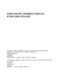 APEA Patho- Women's health exam 100% solved