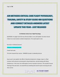 AIR METHODS CRITICAL CARE FLIGHT PHYSIOLOGY, TRAUMA, SAFETY & STUDY GUIDE 400 QUESTIONS AN