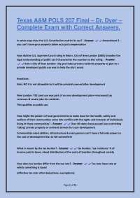 Texas A&M POLS 207 Final Dr. Dyer Complete Exam with Correct Answers Answers.