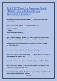 POLS 207 Exam 3 Professor Smith (TAMU) | Latest Entry with Key Questions & Answers