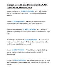 Human Growth and Development EXAM Question & Answers 2025