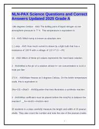 NLN-PAX Science Questions and Correct Answers Updated 2025 Grade A