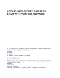 APEA Pharm- Women's Health exam with accurate solutions