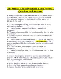 ATI Mental Health Proctored Exam Review 1 Questions and Answers.