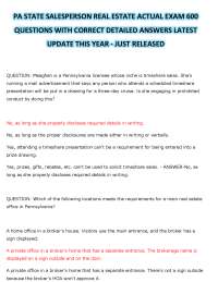 PA STATE SALESPERSON REAL ESTATE ACTUAL EXAM 600 QUESTIONS WITH CORRECT DETAILED ANSWERS L
