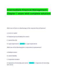 Intermediate Financial Management- Chapter 1 exam with complete solutions