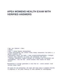 APEA WOMENS HEALTH EXAM WITH VERIFIED ANSWERS