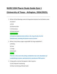 NURS 5334 Pharm Study Guide Quiz 1  (University of Texas - Arlington, 2024/2025).