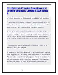 NLN Science Practice Questions and Verified Solutions Updated 2025 Rated A
