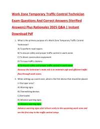 Work Zone Temporary Traffic Control Technician Exam Questions And Correct Answers (Verifie