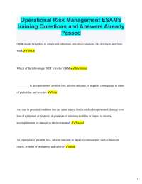 Operational Risk Management ESAMS  training Questions and Answers Already  Passed  ORM sho