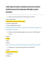 Traffic Signal Technician I Questions And Correct Answers  (Verified Answers) Plus Rationa