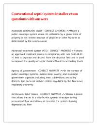 Conventional septic system installer exam questions with answers