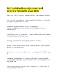 Test revision Hums Question and answers verified to pass 2025