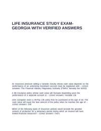 Life Insurance Study Exam- Georgia with verified answers