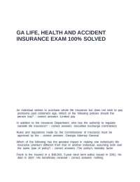 GA Life, Health and Accident Insurance Exam 100% solved