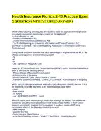 Health Insurance Florida 2-40 Practice Exam 1 Questions with Verified Answers