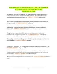ABNORMAL PSYCHOLOGY CHAPTERS 1-4 STUDY MATERIAL