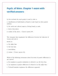 Psychology of Women: Chapter 1 Exam with Verified Answers