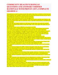 COMMUNITY HEALTH NURSING145 QUESTIONS AND ANSWERS VERIFIED RATIONALE WITH PROVEN 100% COMP