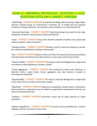 EXAM #1: ABNORMAL PSYCHOLOGY - CHAPTERS 1-4