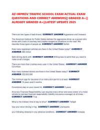 Arizona Traffic School Exam Questions and Answers 2025