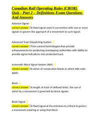 Canadian Rail Operating Rules (CROR) Quiz - Part 2 – Definitions Exam Questions And Answer