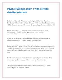 Psych of Women Exam 1 with verified detailed solutions