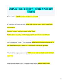 AQA A-Level Biology: Topic 4 - Genetic Variation, DNA & Protein Synthesis