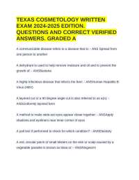 TEXAS COSMETOLOGY WRITTEN EXAM 2024-2025 EDITION. QUESTIONS AND CORRECT VERIFIED ANSWERS.