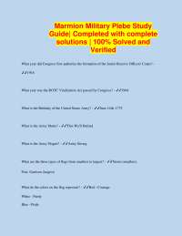 Marmion Military Plebe Study Guide| Completed with complete solutions | 100% Solved and Ve
