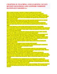 CHAPTER 19 TEACHING AND LEARNING NCLEX REVIEW QUESTIONS AND ANSWERS VERIFIED RATIONALE GRA