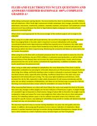 FLUID AND ELECTROLYTES NCLEX QUESTIONS AND ANSWERS VERIFIED RATIONALE 100% COMPLETE GRADED
