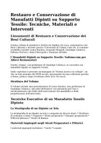 Riassunto, Restauro e Conservazione dei Dipinti su Tela: Tecniche e Materiali