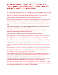 MEDSURG DIABETES NCLEX STYLE PRACTICE QUESTIONS AND ANSWERS LATEST VERSION 2025 VERIFIED R
