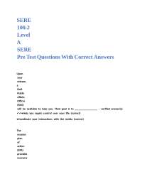 SERE 100.2 Level A SERE Pre Test Questions With Correct Answers.